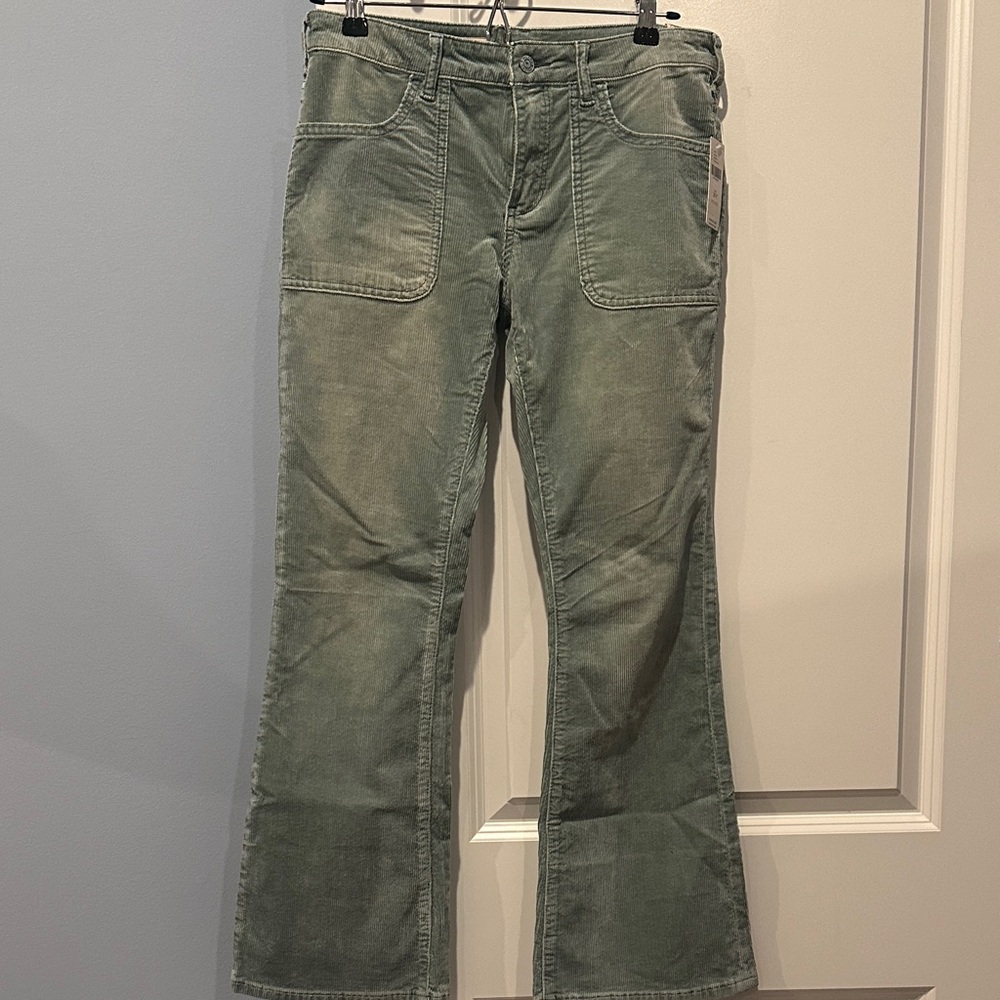 Pilcro Anthropologie seafoam Flared Pants PETITE
